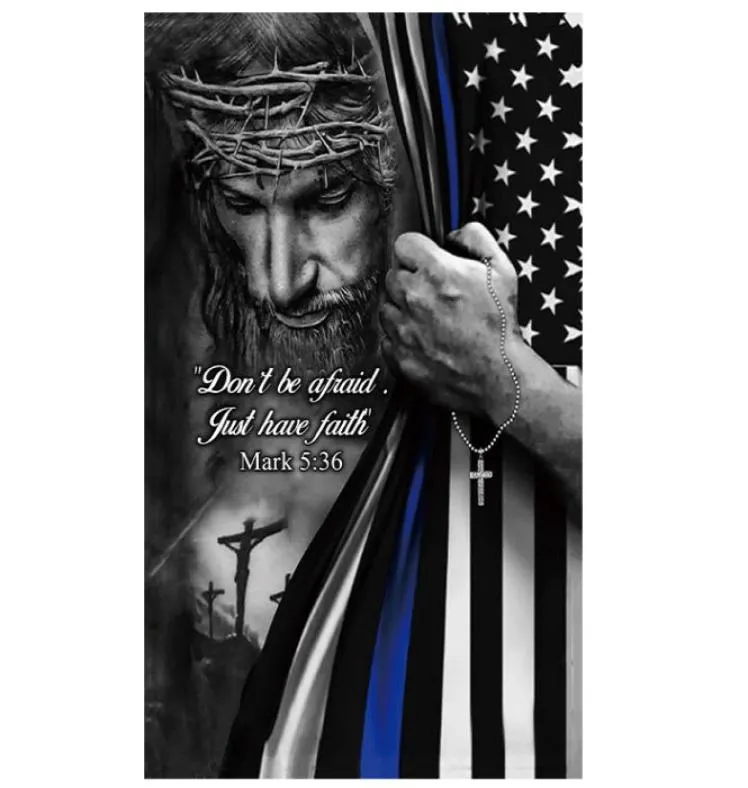 3x5ft Jesus Christian Thin Blue Line Flags Billiga ett lager dubbel sidutskrift med 80 blödning av leverans2669850