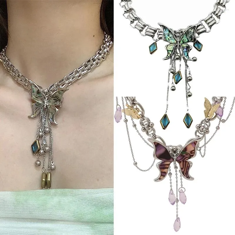 Ketten Frauen Zarte Schmuck Halskette Multi-anhänger Barock Perlen Bunte Shell Schmetterling Choker Dame Mode Schlüsselbein Kette