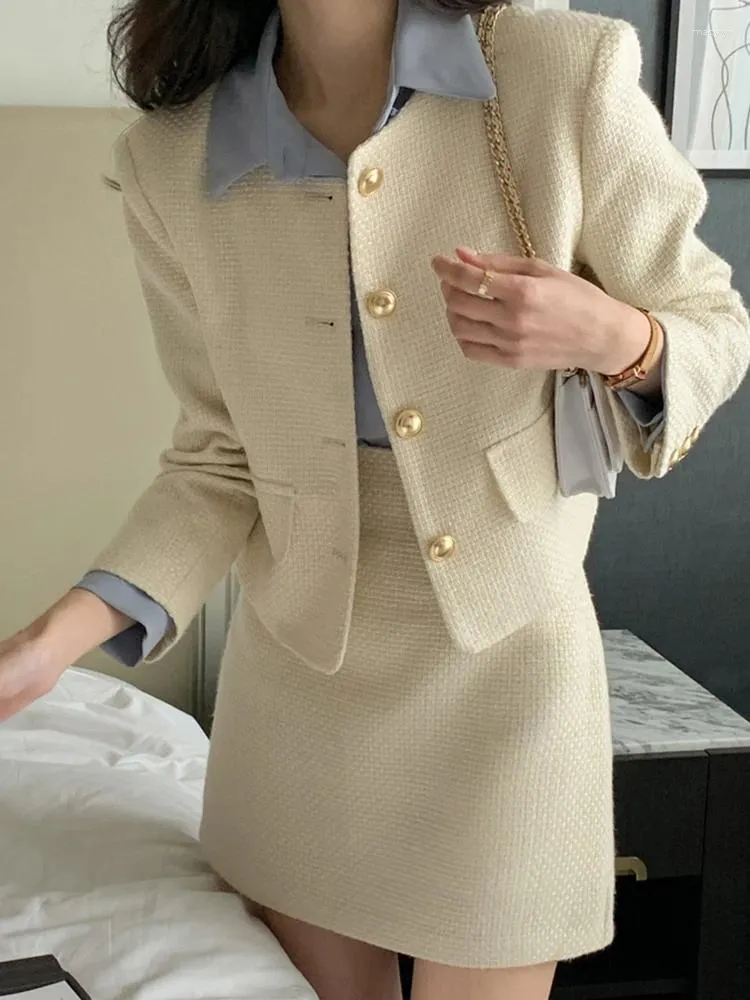 Two Piece Dress Suit For Women Blazer Sets With Skirt Fashion Two-piece Solid Long Sleeve Short Coats A-Line Mini Skirts 2023 Fall Winter