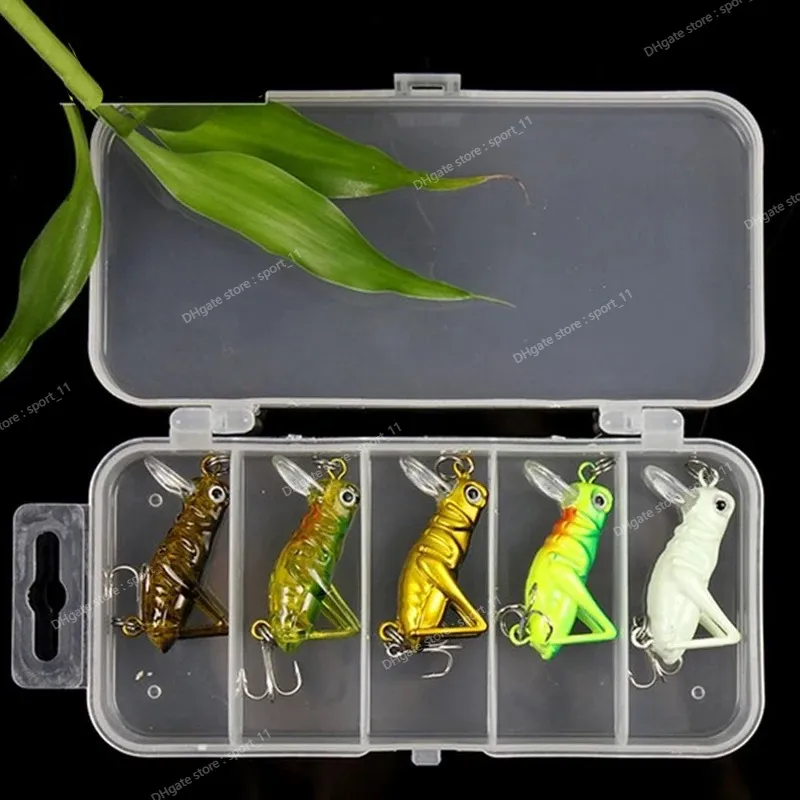 5 stks/partij 4 cm 3g Sprinkhaan Insect Vissen Lokt Crap Vissen Kunstaas Set met Doos Jig Wobbler Zee visgerei X489 Vissen Vissen Lokt vissen