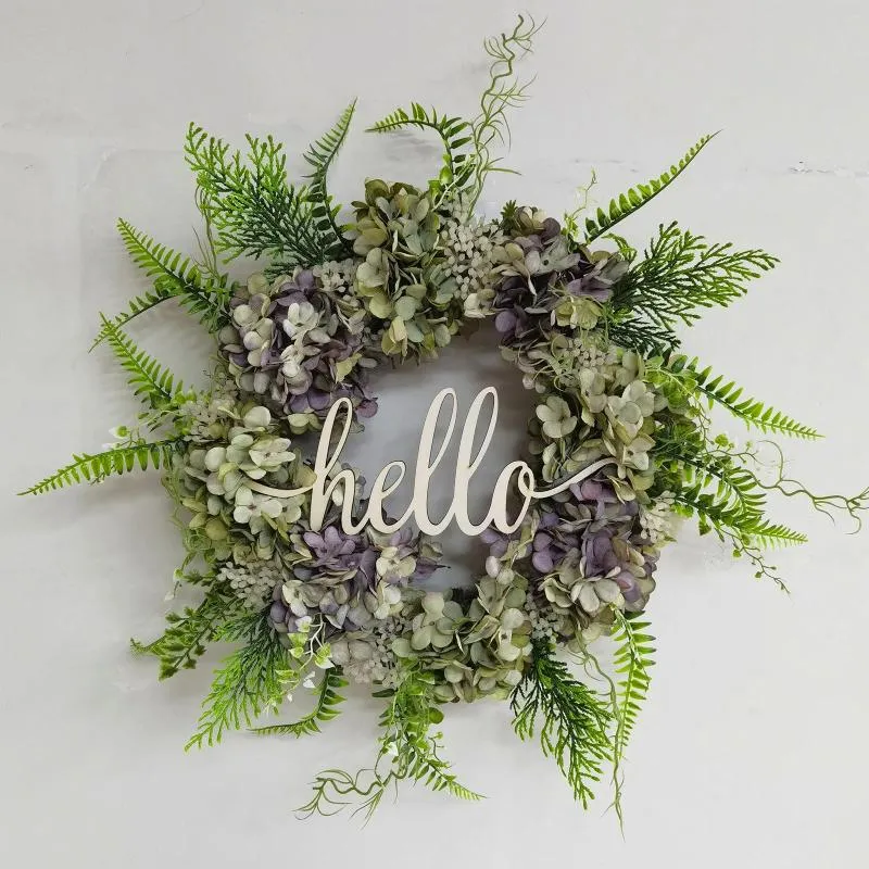 Decorative Flowers Summer Hello Wreath Door Hanging Home Decoration Farm Front Mesh Ribbon For