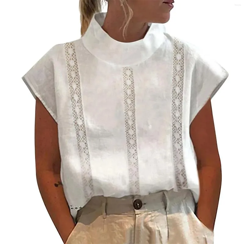 Damesblouses Dames Effen Kleur Zomer Uitgesneden Trui Kant Slank Mouwloos V-hals Korte mouw Dames 4x Shirts Voor Trendy Tops