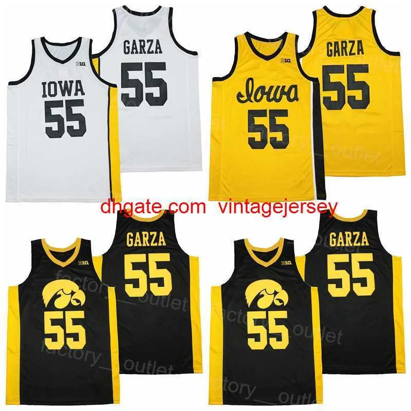 NCAA College Iowa Hawkeyes Basketball 55 Luka Garza Jersey Men All Stitched Team Color Black Yellow White For Sport Fans HipHop Breathable Top Quality