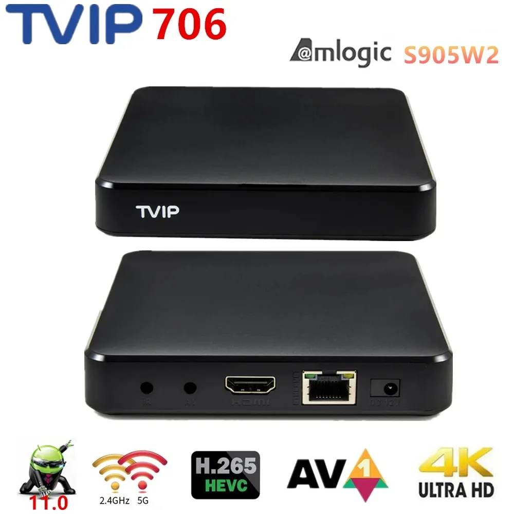 New TVIP706 TV Box 4K Android 11.0 Amlogic S905W2 2GB 8GB 2.4/5G WiFi H2.65 Smart BT SET Top Box PK TVIP 705 Media Player