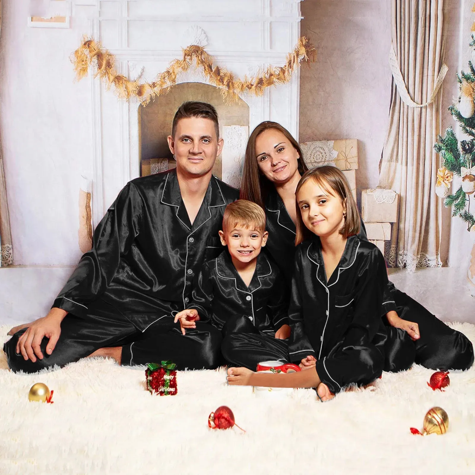 Tenues assorties pour la famille Tenues assorties pour la famille Pyjamas en satin Solide Vêtements de nuit assortis pour la famille Ensemble de pantalons de vêtements de nuit Père Mère Enfants Pyjamas de Noël 231031