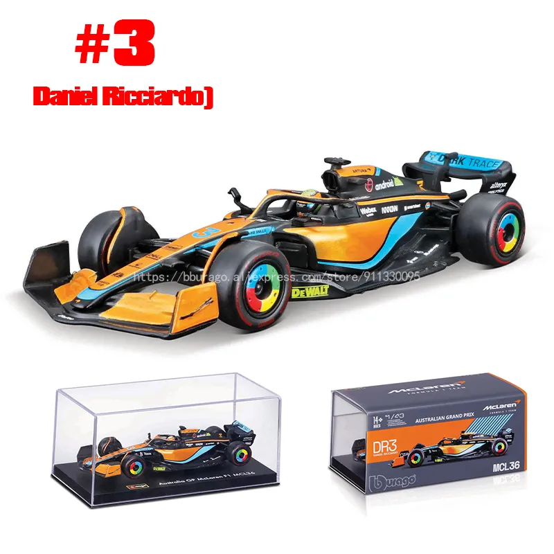Diecast model Bburago 1 43 McLaren MCL36 #3 Daniel Ricciardo #4 Lando Norris Alloy Luxury Vehicle Toy 230331