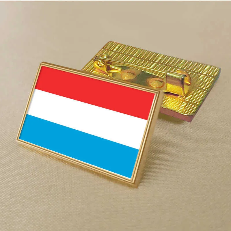 Party Luxembourg Flag Pin 2.5*1.5cm Zinc Die-cast Pvc Colour Coated Gold Rectangular Rectangular Medallion Badge Without Added Resin