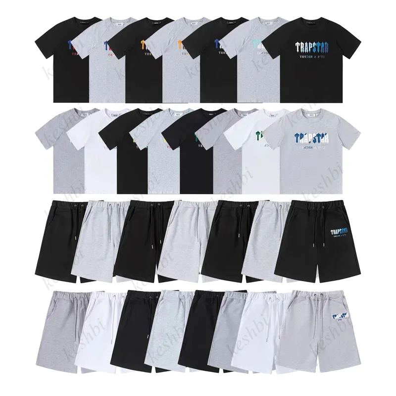 Trapstar Hommes T-shirt Pantalon 2 Pièces Ensembles Designer Serviette Arc-En-Broderie Décodage T-shirts Noir Blanc Col Rond T-shirt