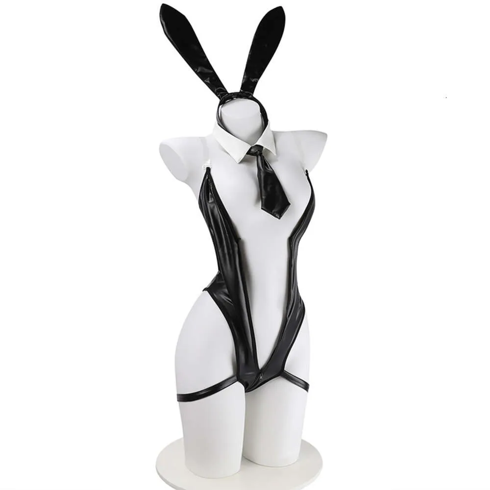 Ani Bunny Girl Cuir Zipper Body Hairball Tail Anime Maid Uniforme Femmes Dos Nu Lapin Combinaison Tenue Costume Cosplay cosplay