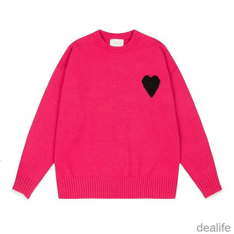 Heren Parijs modeontwerper gebreide trui geborduurd rood hart effen kleur grote liefde ronde hals korte mouw amisweater Am i trui Roxu