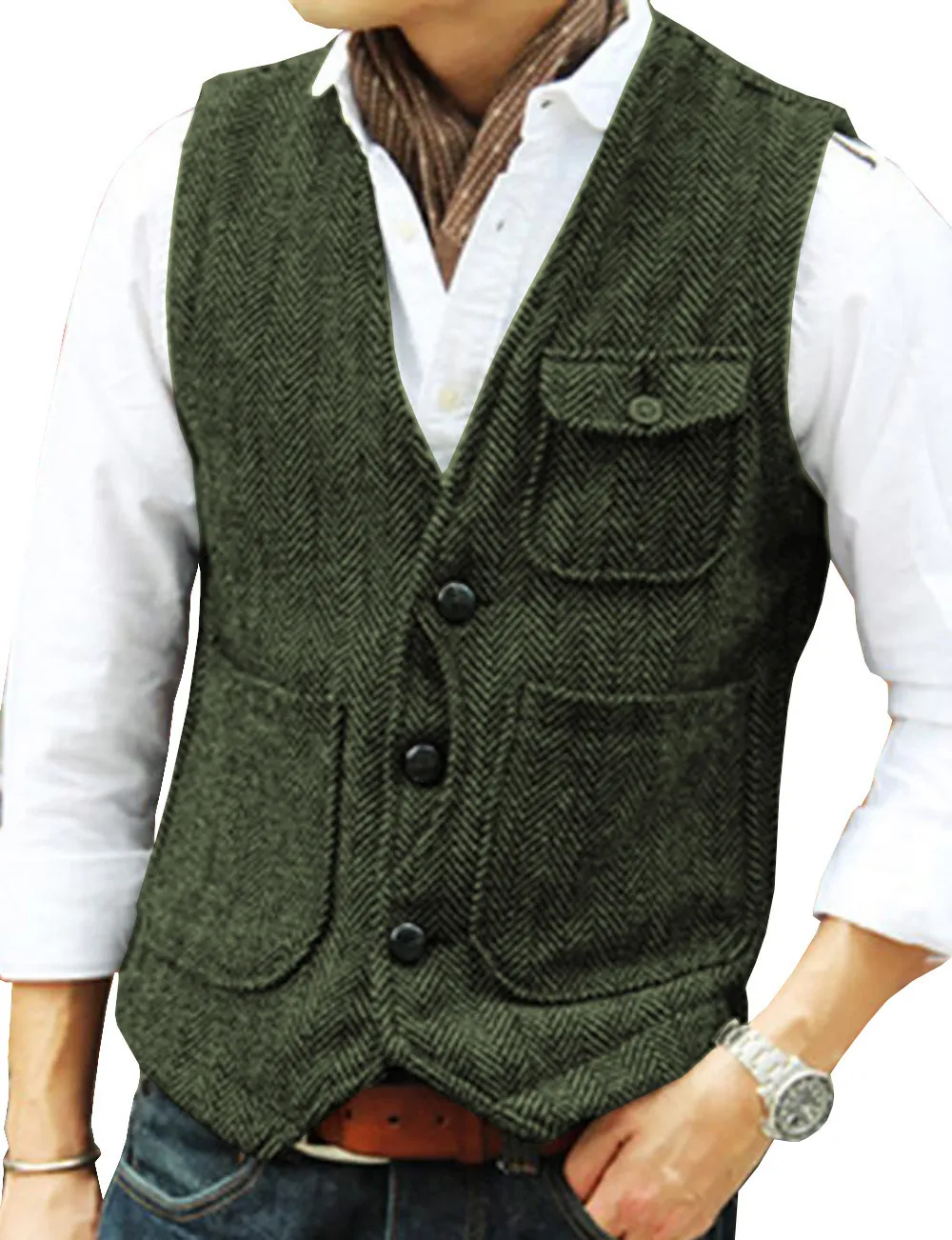 Men's Colets Business Suit Vest Herringbone Tweed v pescoço Coloque formal para casamento ou smoking 230331