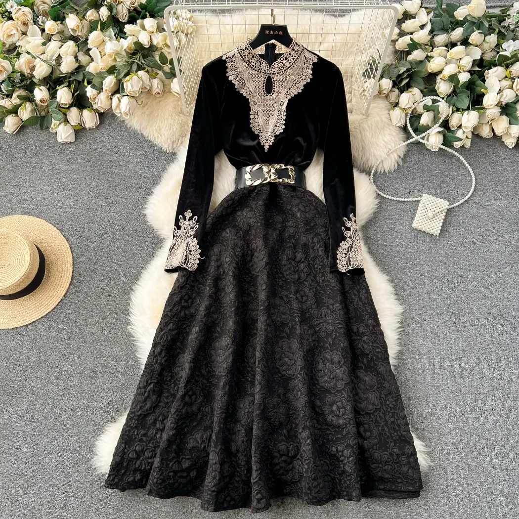 Vintage Velvet Black Linen Dress with Stand Collar and Long Sleeves for Autumn Casual Wear from Dhgate Basic & Casual Dresses - price 56.2 Vintage Velvet Black Linen Dress with Stand Collar and Long Sleeves for Autumn Casual Wear from Dhgate Basic & Casual Dresses - price 56.2