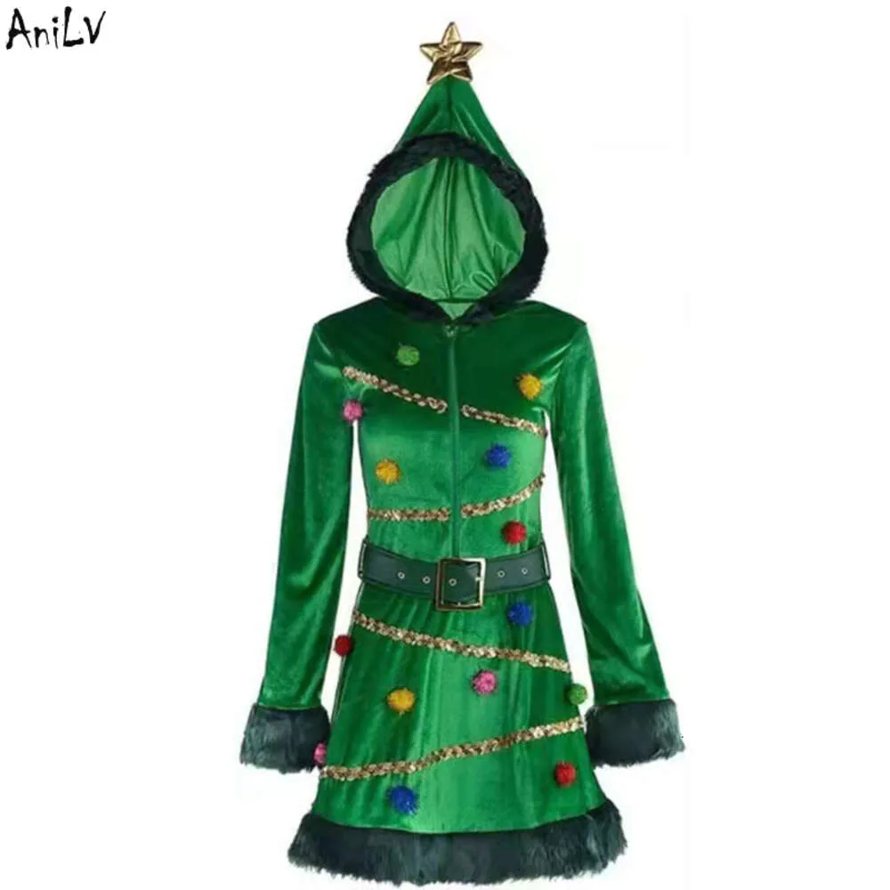 Ani Merry Christmas Green Tree Gift Hooded Dress Outfits Costumes Cosplay cosplay