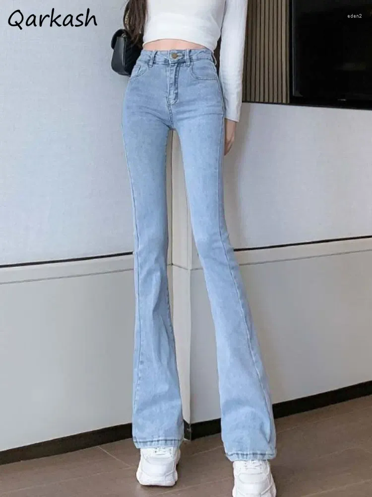 Kvinnors jeans flare kvinnor solid mode all-match tvättad avslappnad koreansk stil temperatur chic byxor denim streetwear tonåringar grundläggande hög midja