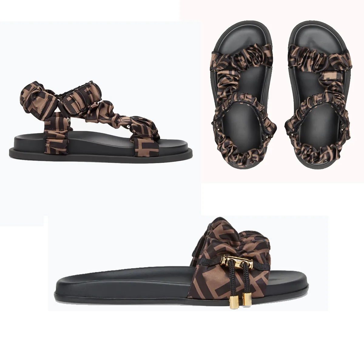 Top Luxury Designer Damesmode Sandalen Slippers Bruin Satijnen tabaksblad Geel afdrukken Topkwaliteit Werkmanschap Het is de moeite waard met doos 35-43