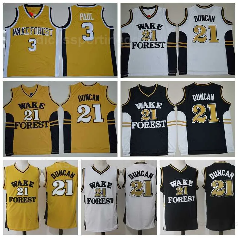 NCAA College Men Basketball Tim Duncan Trikots 21 Wake Forest Demon Deacons Chris Paul Trikots 3 University Gelb Schwarz Weiß Farbe