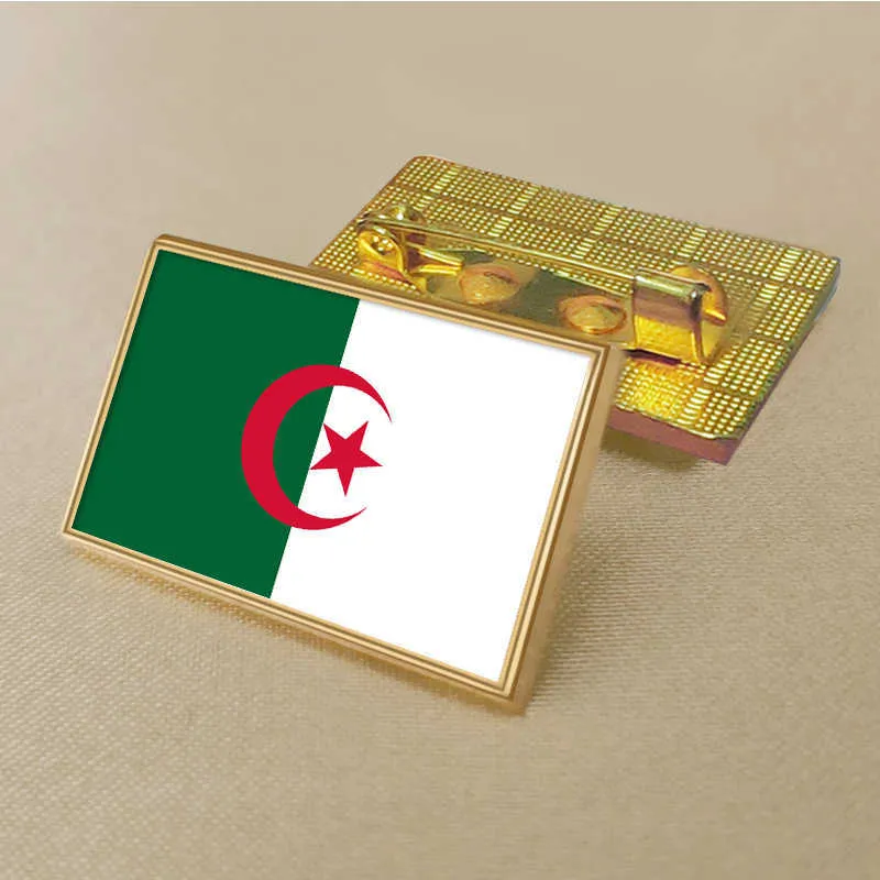 Party Algeriet Flagg Pin 2,5*1,5 cm Zink Die-Cast PVC Color Coated Gold Rectangular Medallion Badge utan tillsatt harts