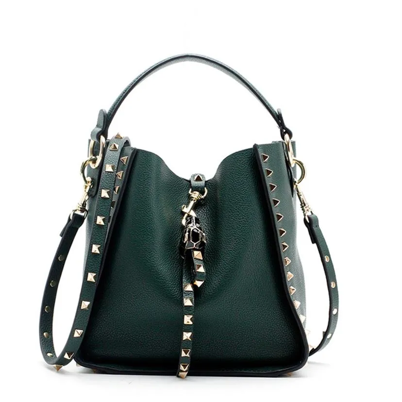 Selling new fashion luxury women designer 2021 Women's Bucket Bag Genuine Leather Ladies Rivet Handbags Female Shoulder B2002