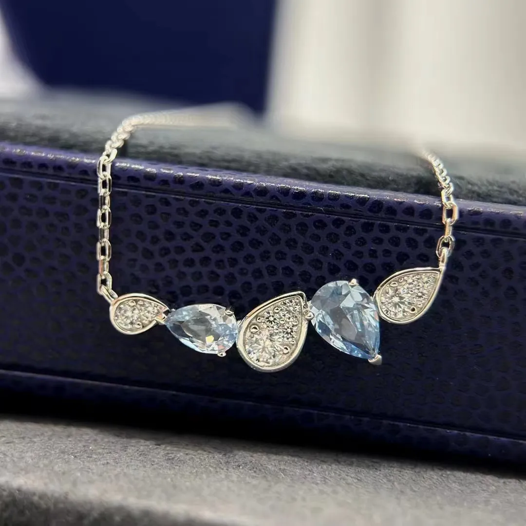 2023 NYA LUST LUXURY DROP DESIGNER Pendant Halsband Womens S925 Sterling Silver Blue Stone Water Diamond Crystal Elengant Choker Halsbandsmycken