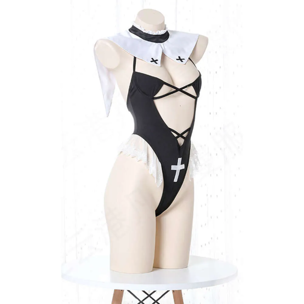 Ani kvinnor kloster nunna tight leotard bodysuit baddräkt kostym sexig spetsar ett stycke badkläder enhetlig pool party cosplay cosplay