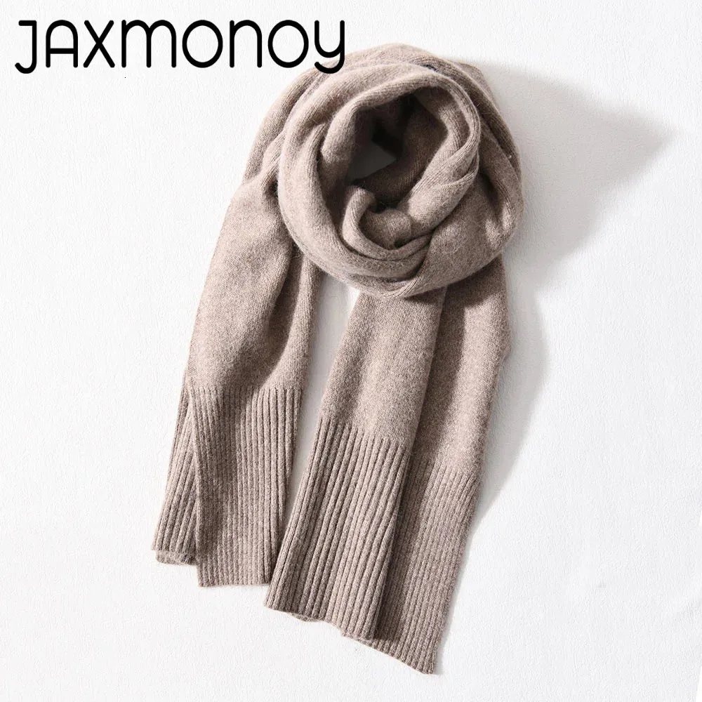 Szaliki Jaxmonoy Women's Scarf Wysokiej jakości dzianinowy kaszmirowy tłumik panie zimowe szalik grube ciepłe wełniane szal solidny kolor 231031