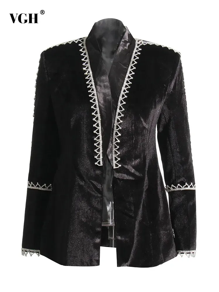여자 재킷 VGH 하이 스트리트 패치 워크 다이아몬드 블레이저를위한 vgh 길이의 느슨한 패션 코트 여성 가을 ​​의류 스타일 231031