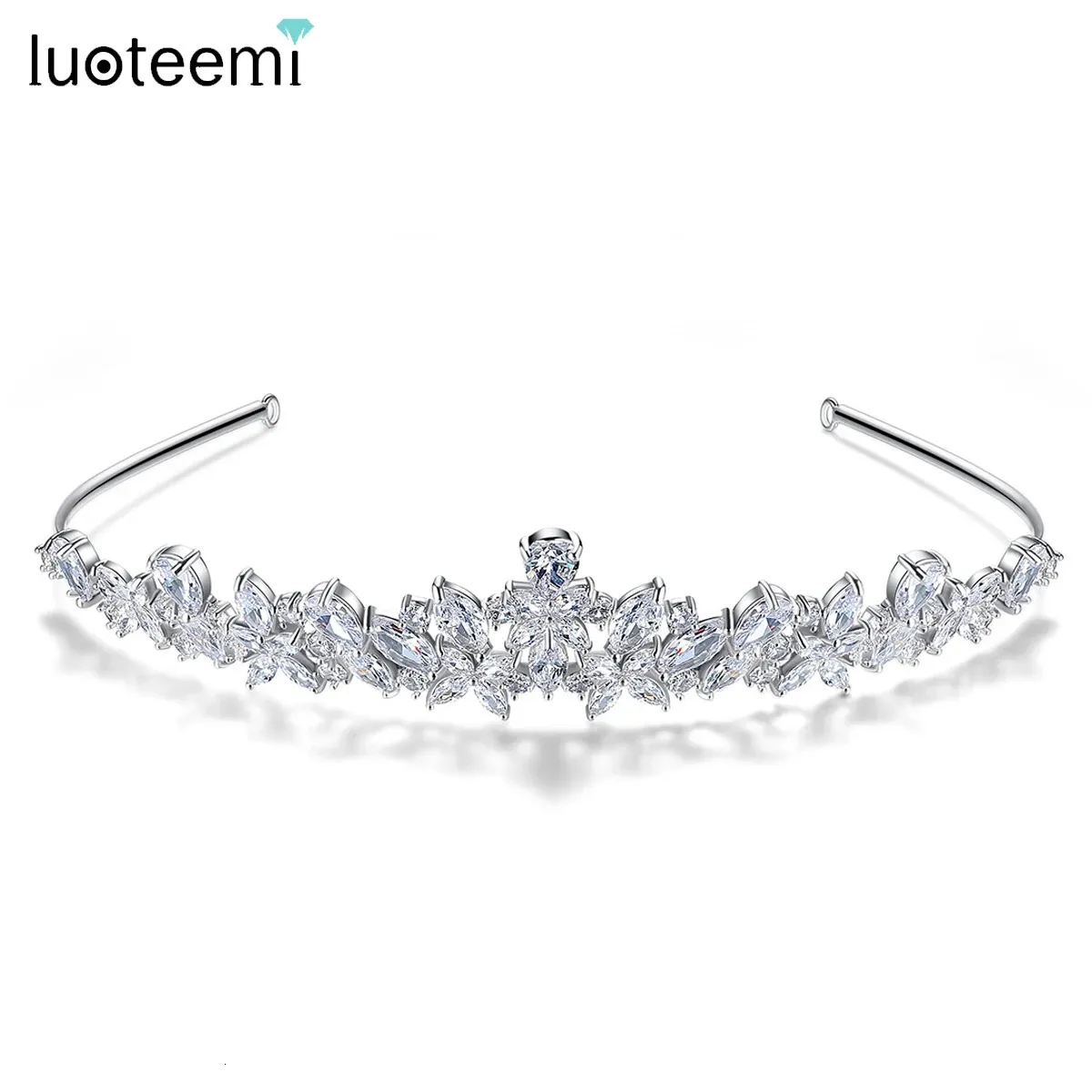 Stirnbänder LUOTEEMI Zirkonia Hochzeit Tiara Für Bräute Luxus Blume Bling CZ Krone Frauen Königin Haarschmuck Fabrik Großhandel 231101