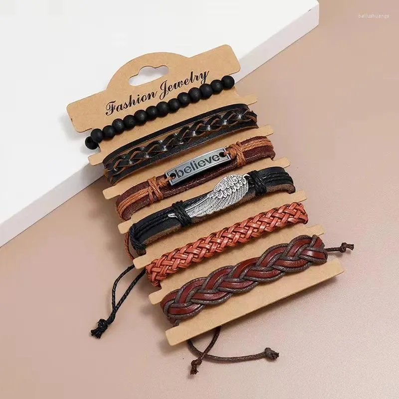 Bracelets de charme ZG Tendance Produits Bracelet Pour Femmes Charmes En Cuir Rétro Tissé Multicouche Six Pièces Croyez Mode Bracelet Mâle