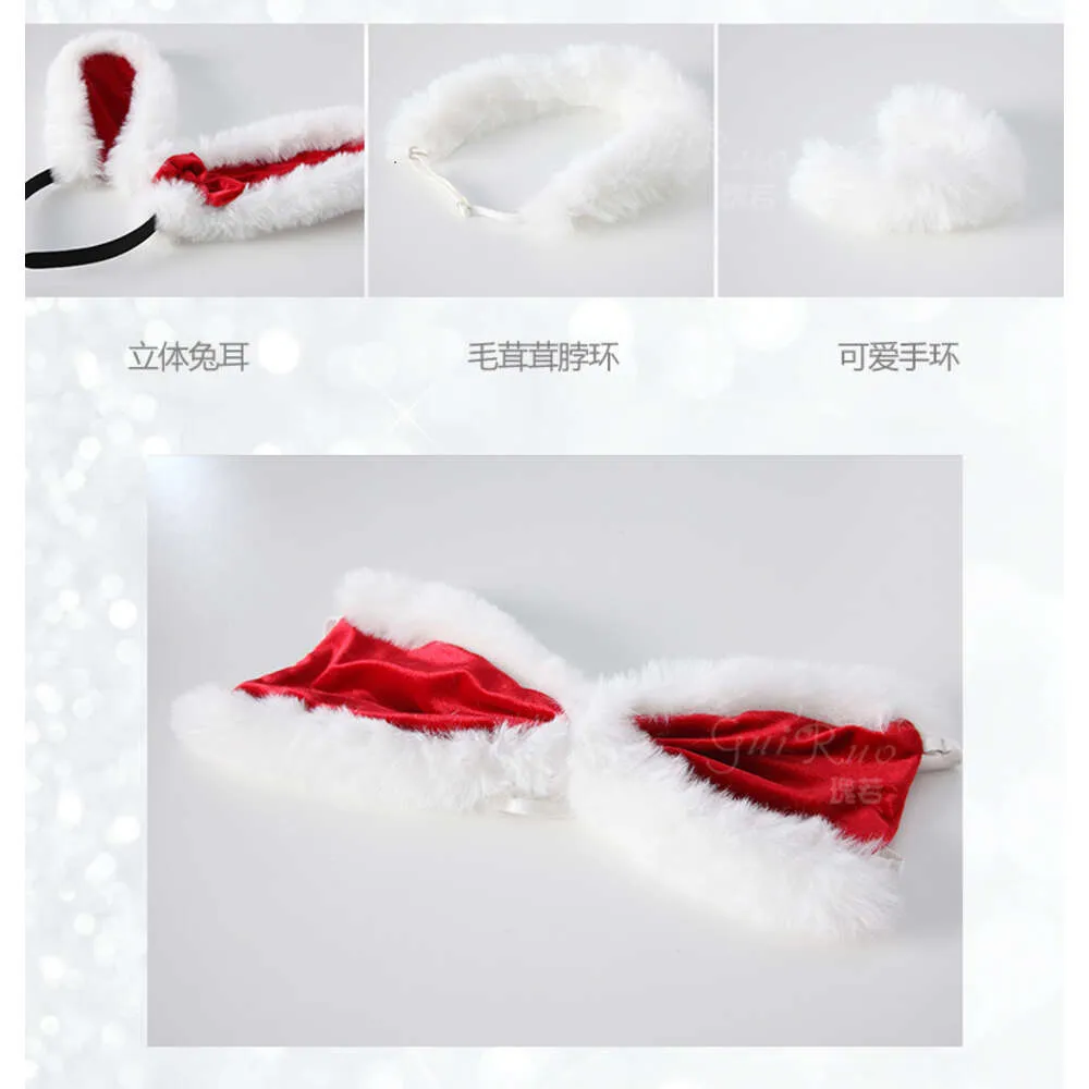 Ani 2022 Winter Mädchen Bunny Ohr Mit Kapuze Schal Pelzigen Bikini Uniform Weihnachten Santa Claus Frauen Plüsch Unterwäsche Cosplay Kostüme