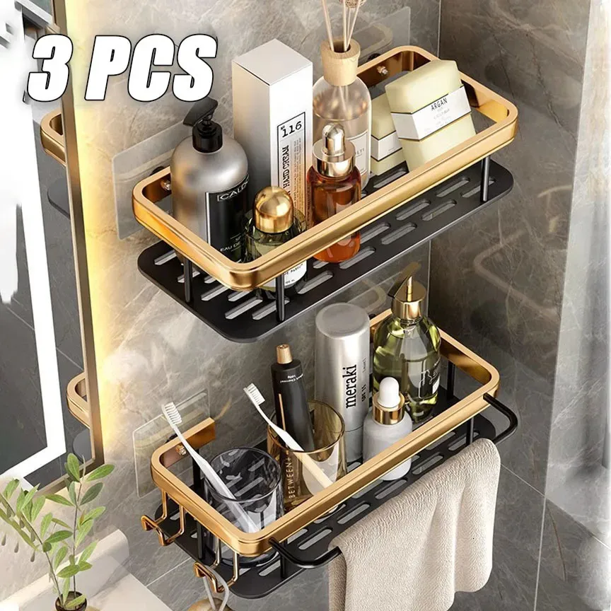 Mensole da bagno 1 3 pezzi senza trapano per doccia, organizer per WC, spazio per WC, accessori angolari in alluminio 231101