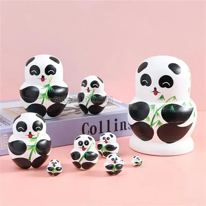 دمى 10 طبقات Panda Girls Matryoshka Doll Wooden Snowman Russian Russing Dolls Kids Christmas Christmas Day Gift 231031