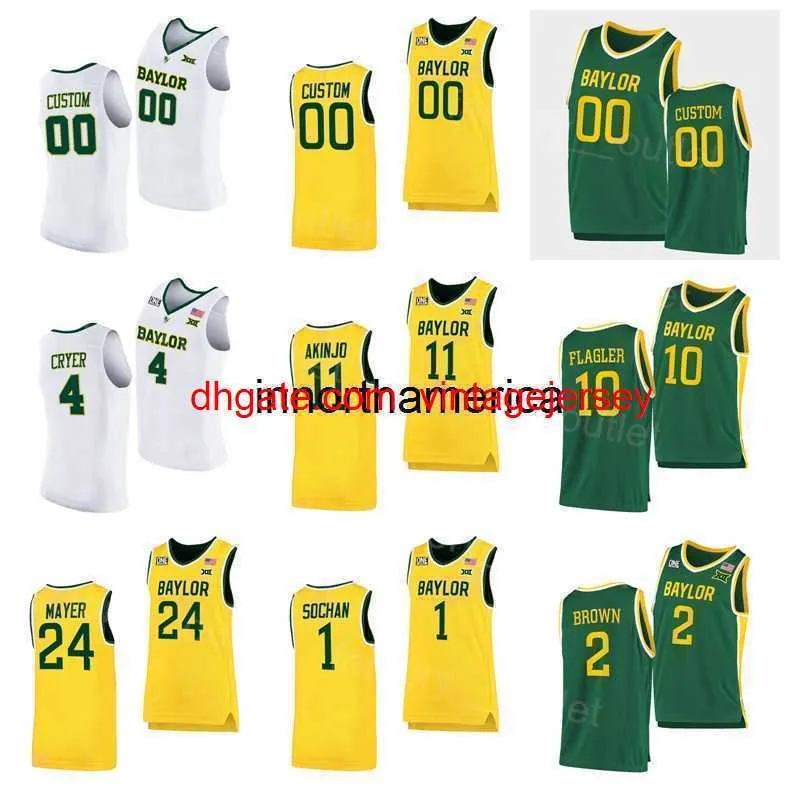 NCAA Basketball Baylor College Jersey 4 LJ Cryer 10 Adam Flagler 11 James Akinjo 24 Matthew Mayer 2 Kendall Brown 1 Jeremy Sochan Green Yellow White