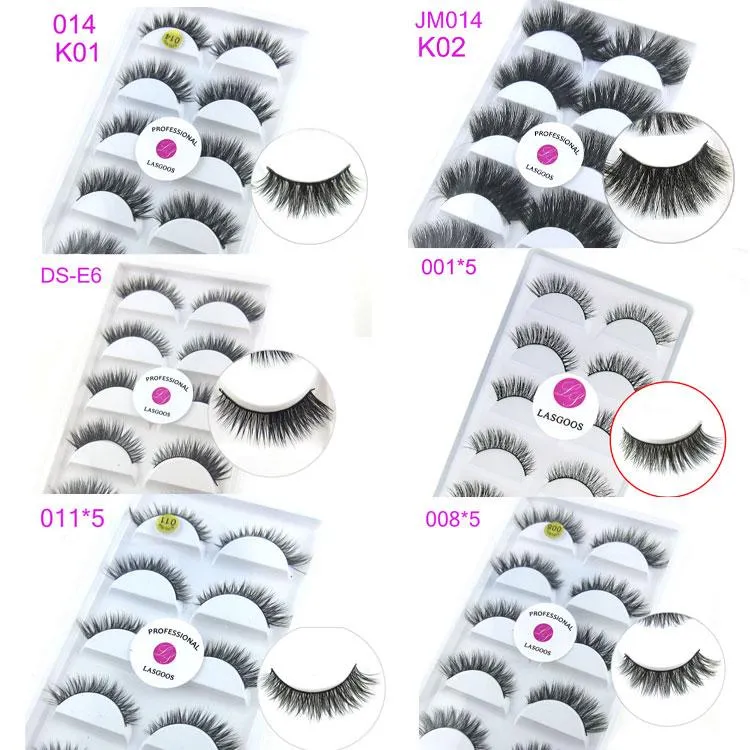 Faux cils 100 boîte/lot 5 paires 3D vison bande personnalisée cils faux Faux maquillage Maquiagem DHL 6 modèles LASGOOSFalse