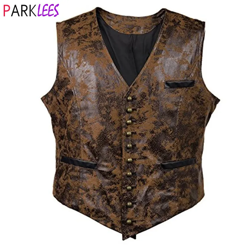 Män västar herrar gotiska steampunk mocka väst nitknapp singel breasted v hals väst män viktoriansk aristokrat cosplay costume 3xl 230331