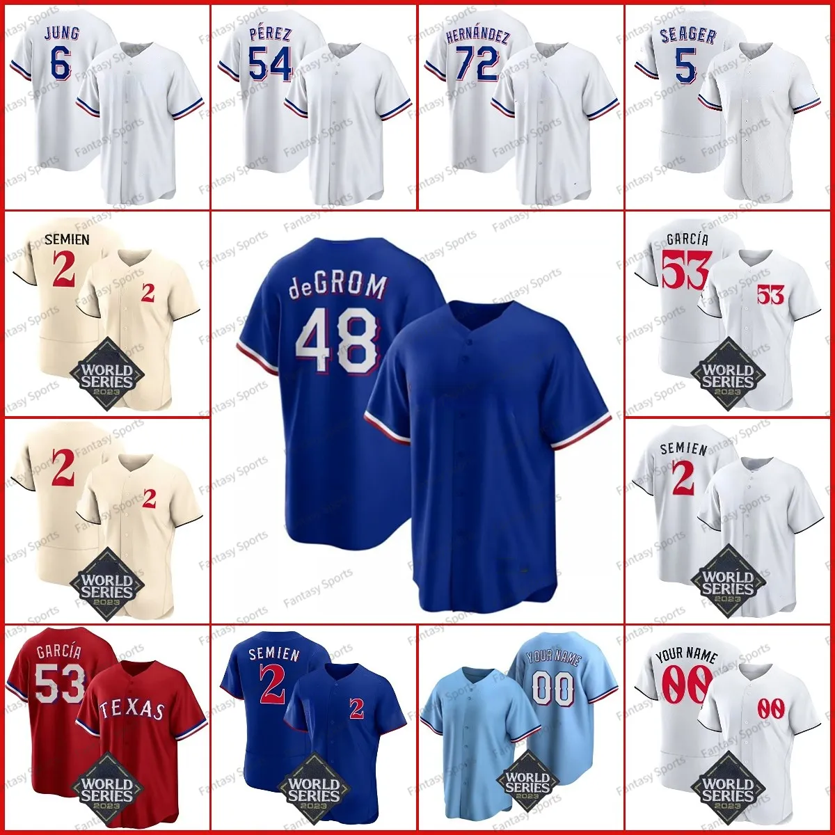 Corey Seager Maillot de baseball des séries mondiales Marcus Semien 6 Josh Jung Thompson Leclerc Travis Jankowski Lowe Max Scherzer Ryan 34 Jacob Degrom Jonah Heim Hommes Enfants