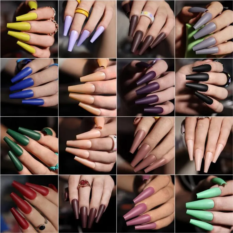 False Nails 24Pcs Solid Color Fake Autumn Winter Nail Supplies For Professionals Matte Coffin Press On Full Cover Tips