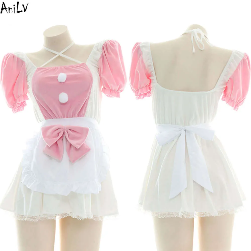 Ani 2022 nuova ragazza Anime giapponese Kawaii cameriera uniforme Cosplay donna carino peluche camicia da notte casa Pamas Lingerie Costume