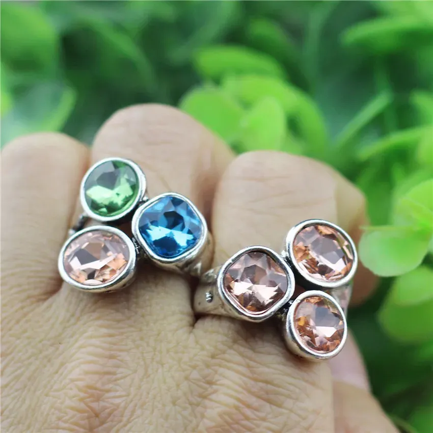 Wedding Rings ANSLOW Design Fashion Jewelry Vintage Color Antique Silver Plated Round Square Women Finger Ring French Spain Gift LOW0074AR 231101