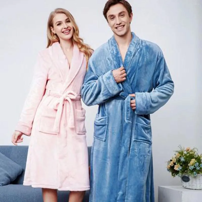 Homens sleepwear amantes mais roupas de casa grossa flanela cor sólida lapela roupas de manga comprida com capuz robe casaco de inverno camisolas macias # 3