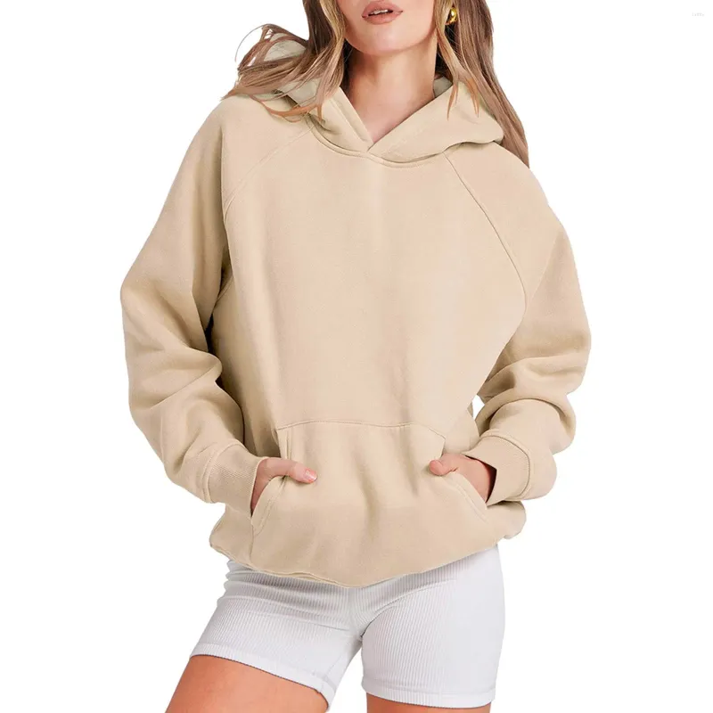 Women's Hoodies Women Basic Hooded Sweatshirt Solid Color Hoodie With Pocket Drop Shoulder Pullover Tracksuit Korean Streetwear Moleton