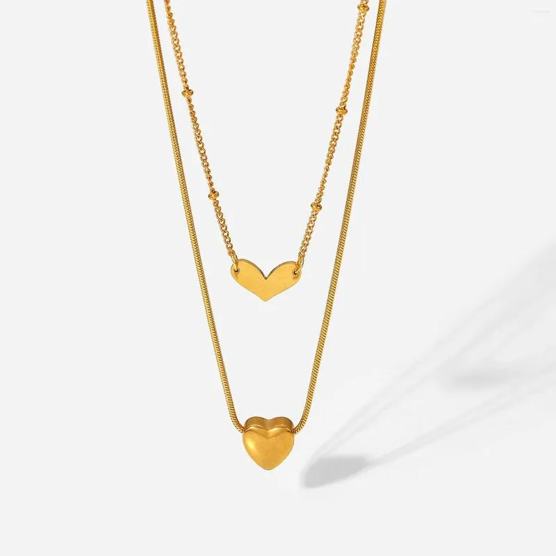 Anhänger Halsketten 1 PC Edelstahl Halskette Multilayer Layered 18K Gold Farbe Herz Anhänger für Frauen Geschenke 34cm lang