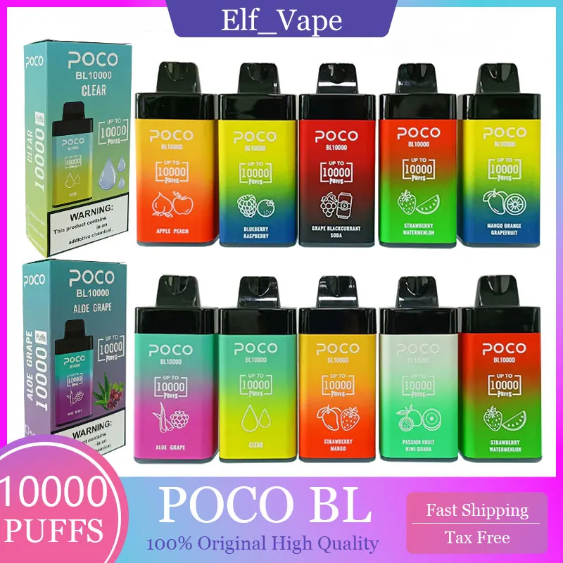 Orijinal POCO BL10000 Tek Kullanımlık Vape Kalem Buharı Şarj Edilebilir Hava Akışı Ayarlanabilir 20ml 10 Renkli Cihaz Orijinal 10000 Puflar