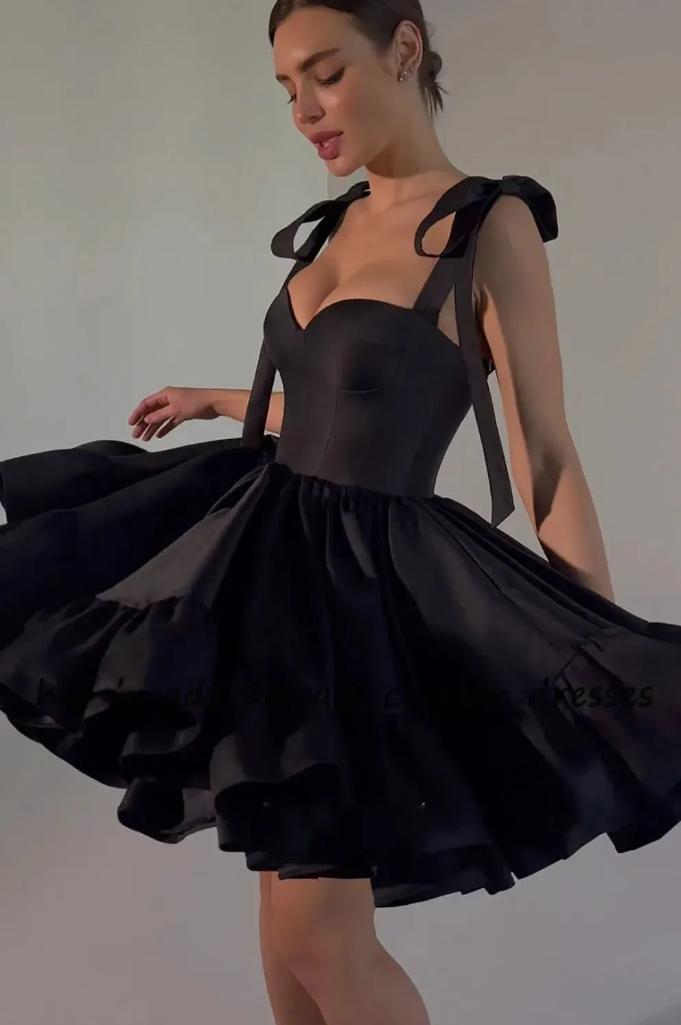 Gold Satin Mini Party graduation dress with Bow...