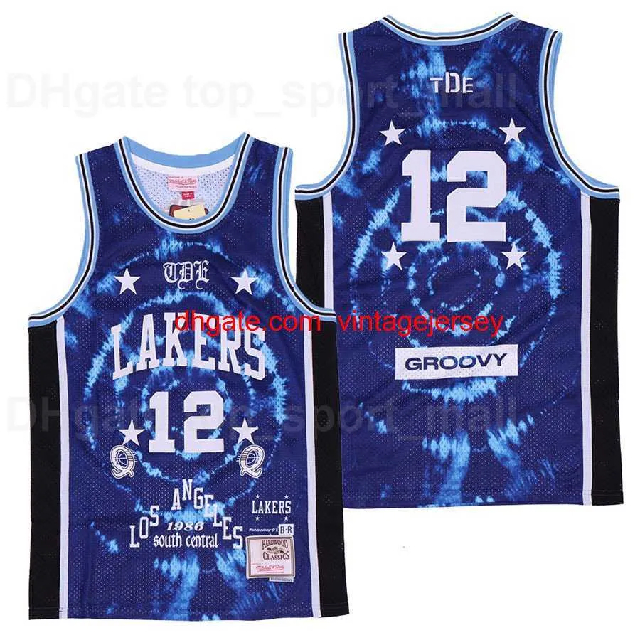 BR Remix Basketball Schoolboy Q X #12 Groovy Jersey Heren Limited Edition Ademend Team Kleur Blauw Alles gestikt en naaiwerk Sport Goede kwaliteit