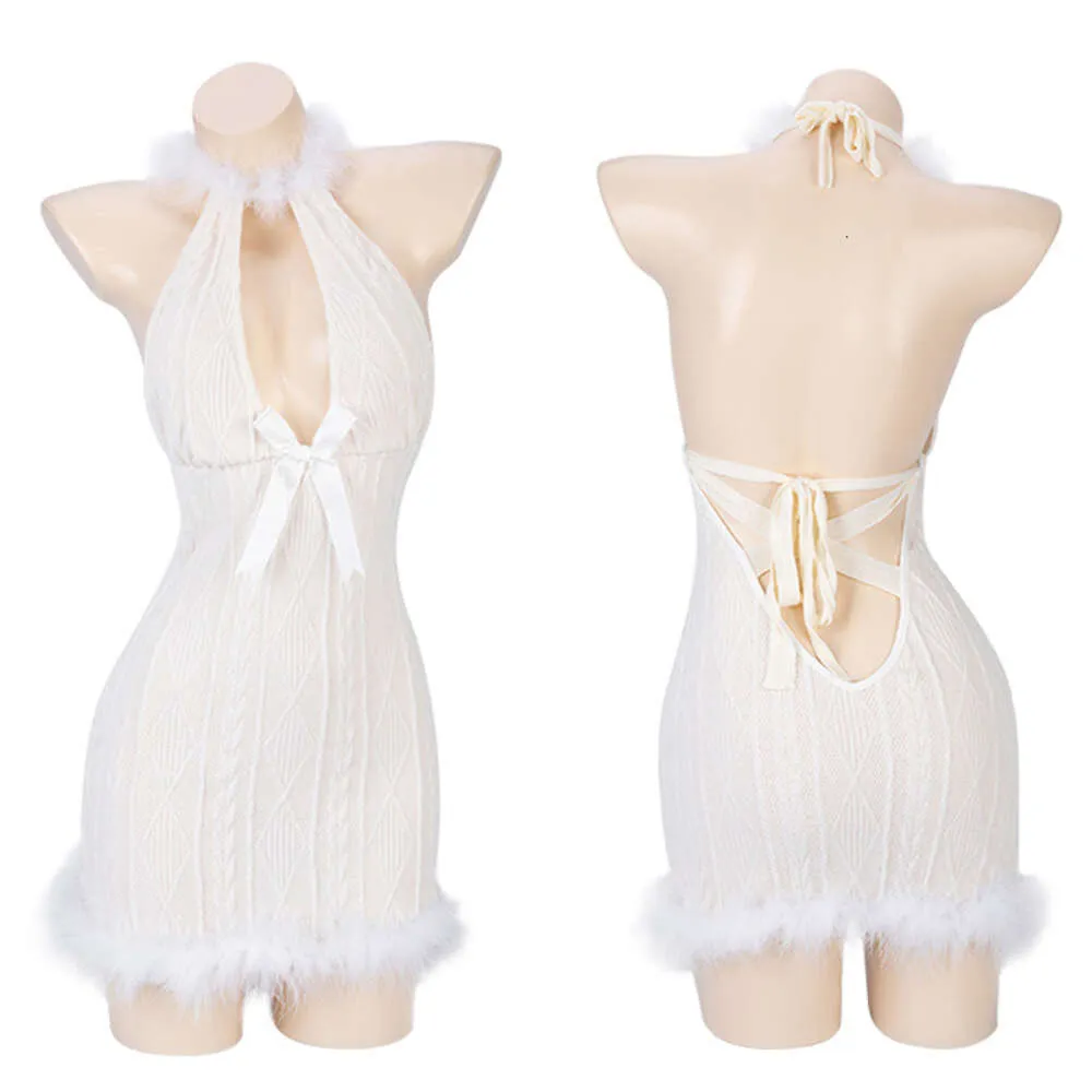 Ani Christmas Snow Angel Girl Furry Knitted Dress Unifrom Women Bunny Backless Nightdress Pamas Outfits Costumes Cosplay