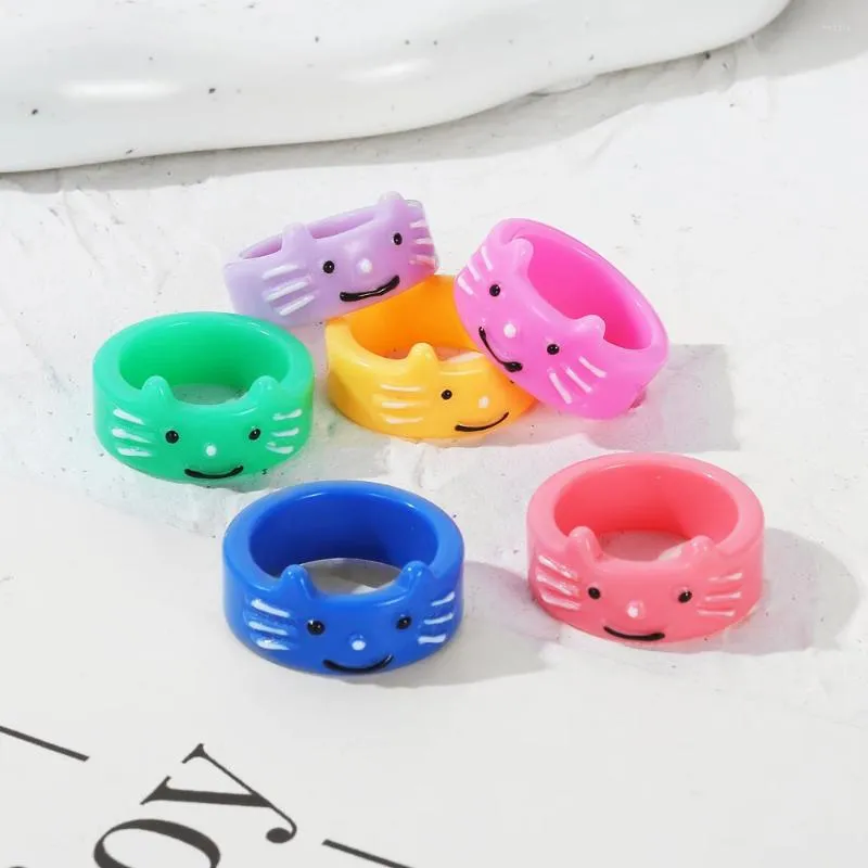 Anillos de racimo IFKM lindo gatito simple anillo para mujeres niña resina geométrica moda dibujos animados animal estético amigo joyería regalo de fiesta