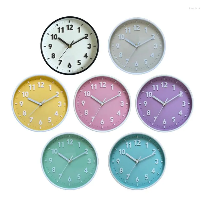 Relojes de pared reloj simple simple 8 pulgadas color de dulces silencioso para el tiempo de adorno de adornos