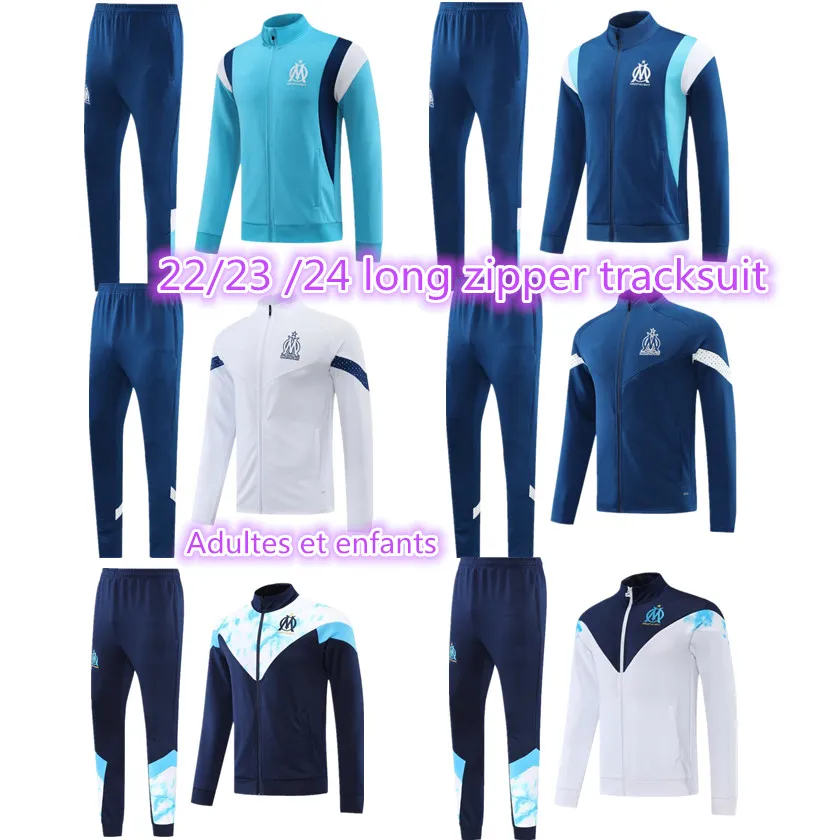 22 23 24 Marseille hommes adultes enfants survêtement football longue veste à glissière ensembles Survetement 2023 2024 OM maillot pied MILIK PAYET football complet Zipper survêtement