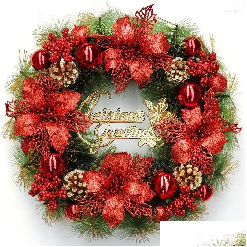 Decorative Flowers Wreaths Decorative Flowers Christmas Wreath Big Red Flower Berry Navidad Party Wall Door Window Fireplace Stairca Dh9Yz