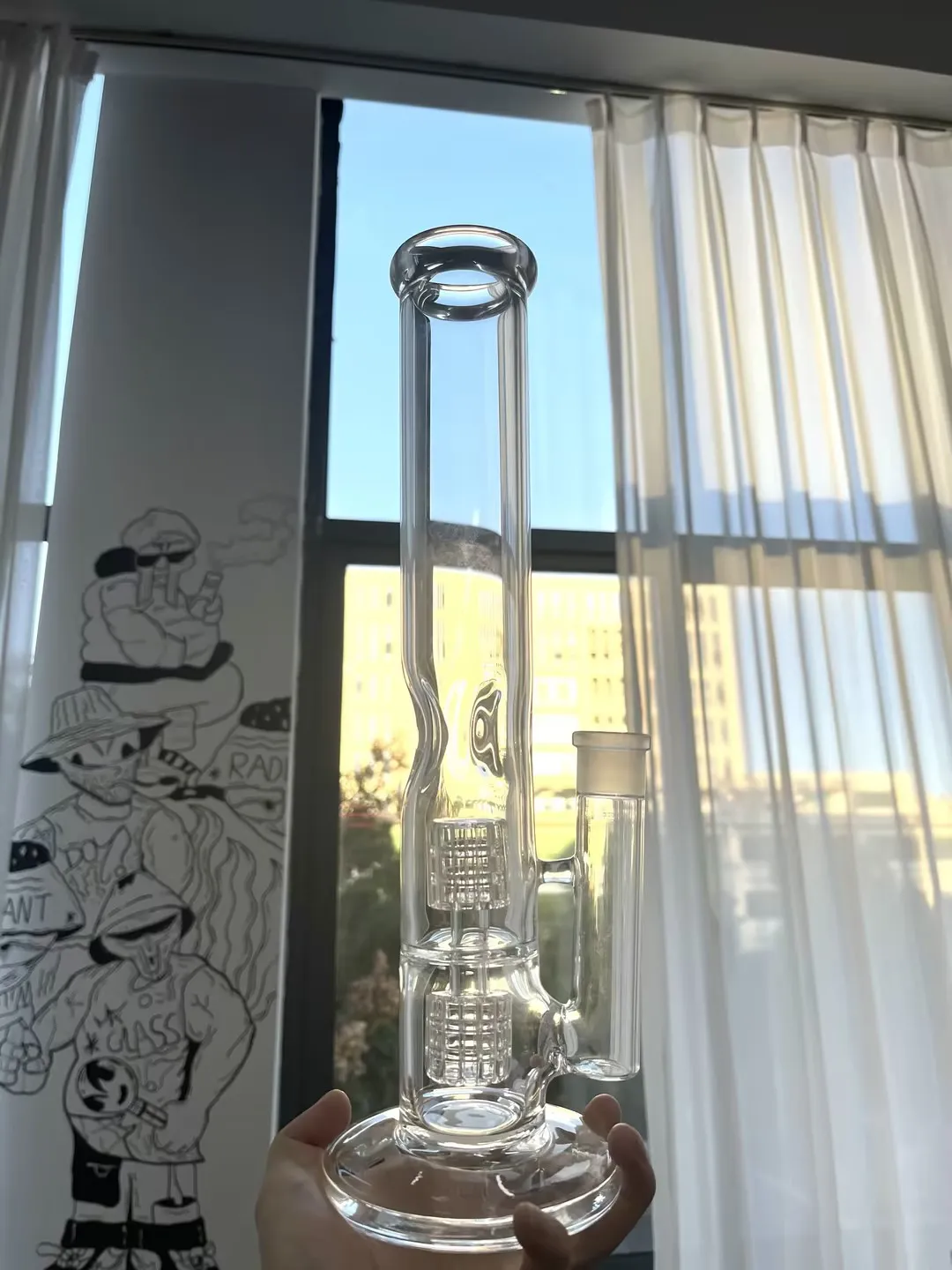 15 "Bong de vidrio cachimbas jaula Percolador Concentrador Tubería de agua 5 mm de espesor bongs para fumar plataformas petrolíferas
